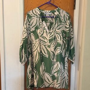 Zara Green and White Leaf Print Blouse or Dress